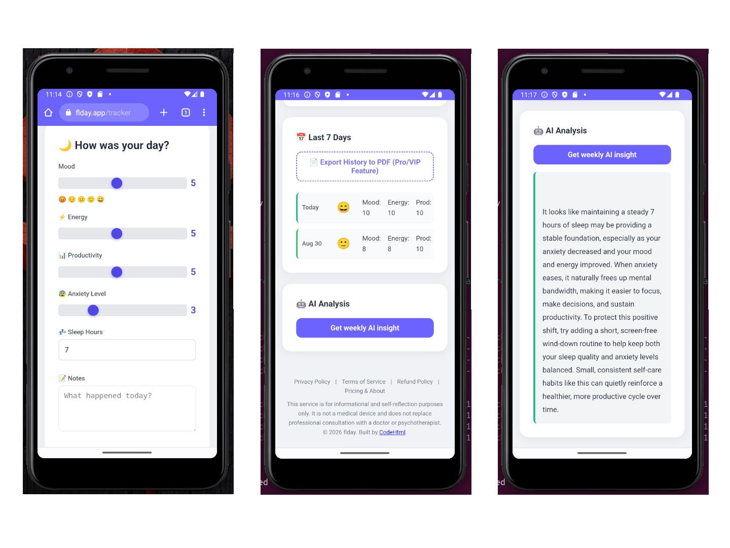 Mood, energy, and productivity tracker with an AI assistant for those who work for themselves. Backend: Rust, PostgreSQL, Frontend: HTML, CSS, Javascript